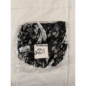 ONAM Floral Rayon Top OS Black White Yellow Cherry Blossom NEW